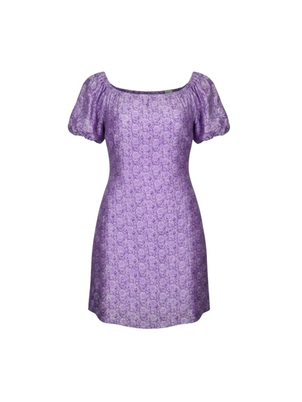 Purple Puff-Sleeve Square Neck Dress